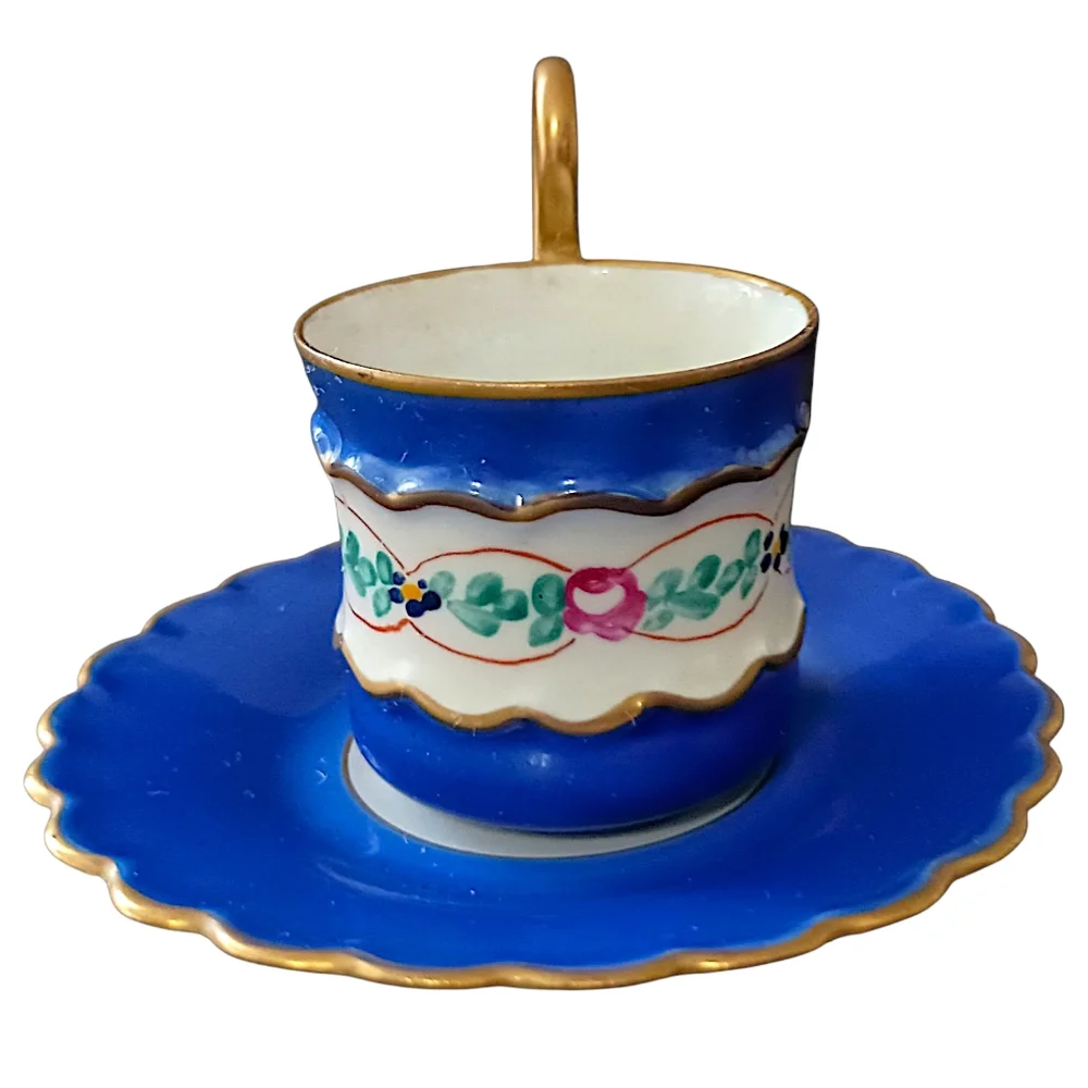 Imperial Demitasse Cup Sauce Espresso France Gold Gilt Hand‎ Painted Cobalt Blue
